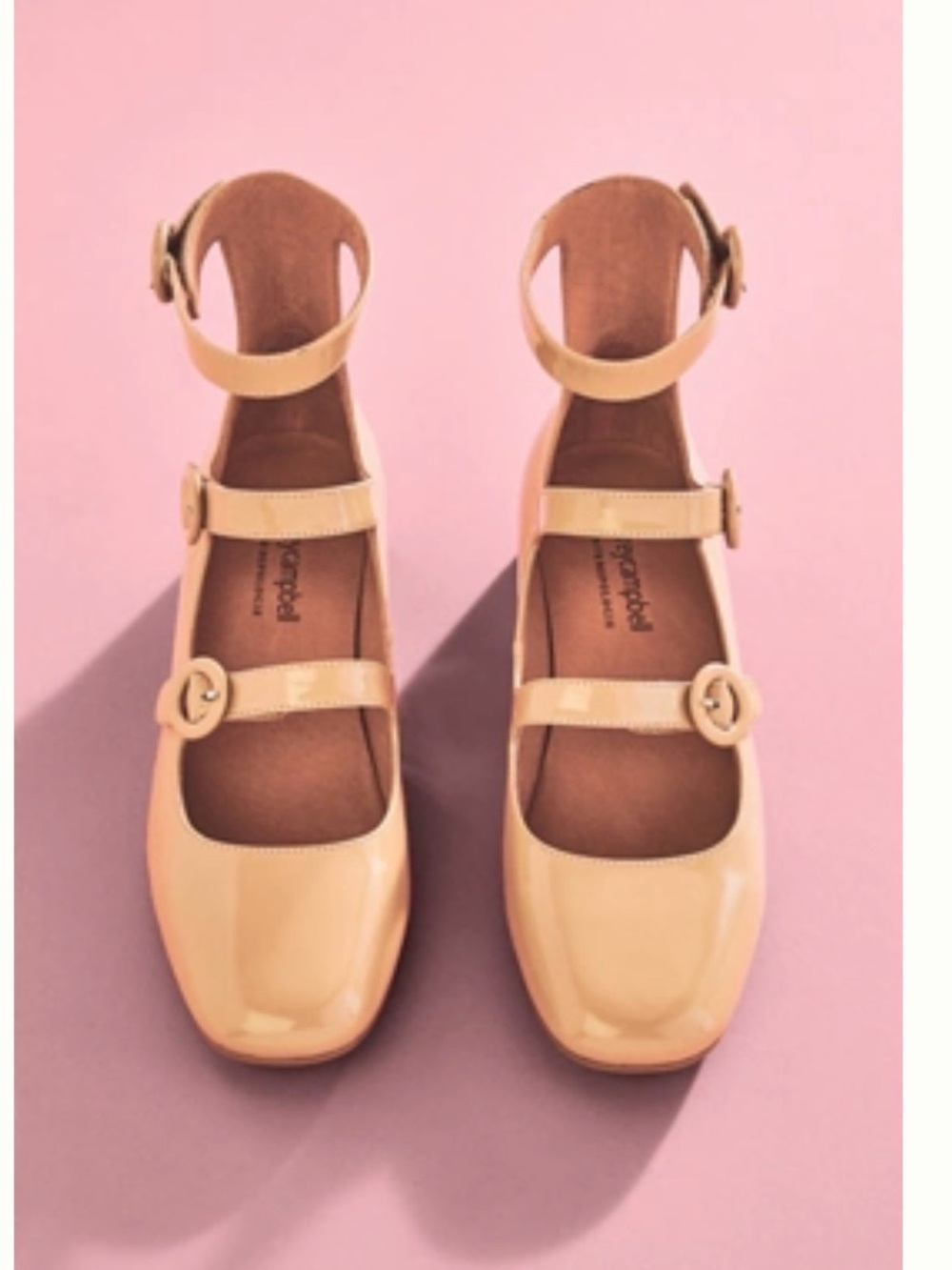 Anthropologie Jeffrey Campbell Beige Patent Mary Jane Ankle-Strap Heels size 6